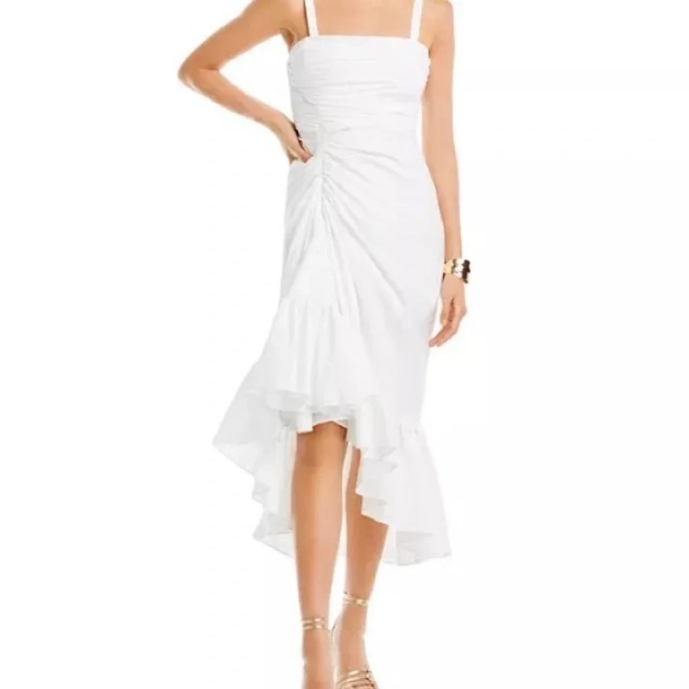 cinq a sept White High-Low Ruffled Strap Dress